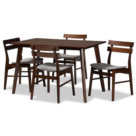 Baxton Studio Eleri Light Grey Upholstered and Walnut Wood 5-Piece Dining Set 168-10816-10807